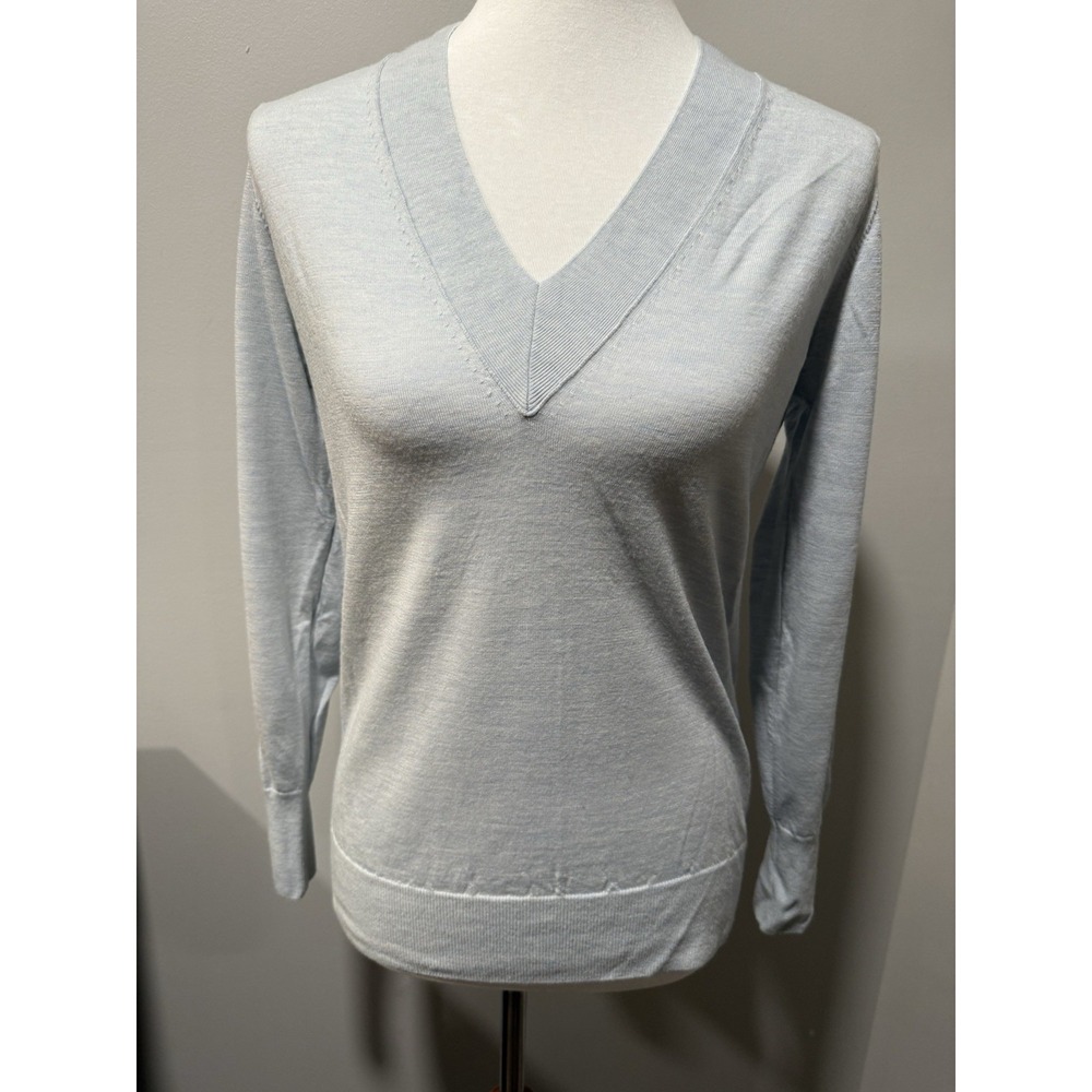 Banana Republic Sweater Women M Blue Extra Fine Italian Merino Wool V-Neck Knit